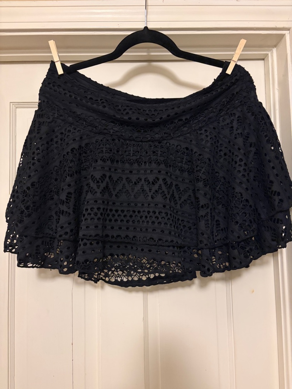 Black Eyelet Tiered Swim Skirt